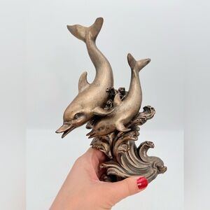 Bronze-Tone Resin Dolphin Sculpture Figurine - Decorative Home Art